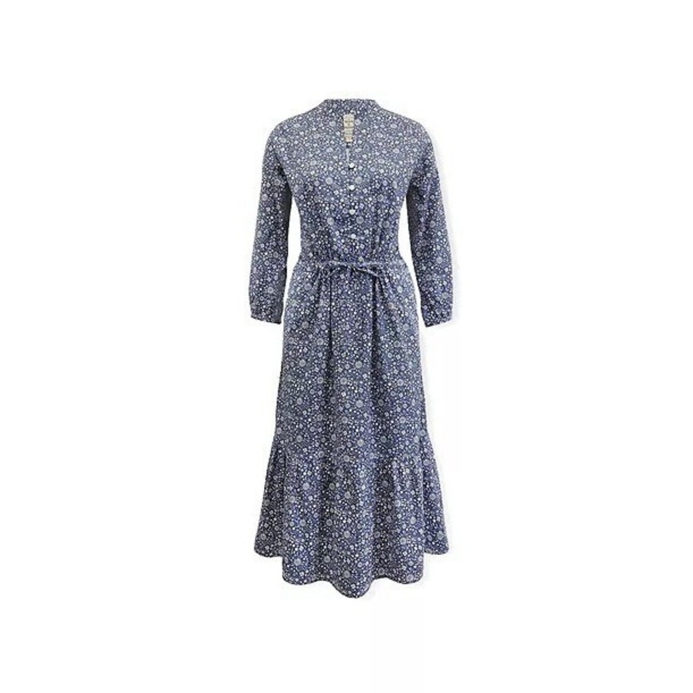 Hope And Henry Blue Floral‎ Maxi Dress Button Front Organic Cotton Trad Wife 12